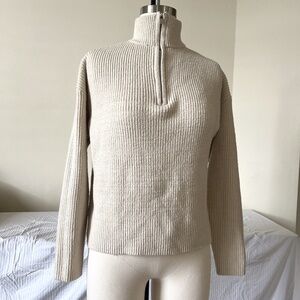 Zip Up Ribbed Turtle Neck Sweater, WHITE FOX, Size S/M, Cream